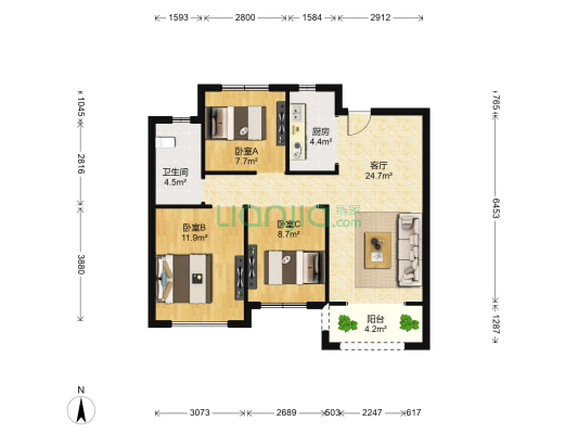 华润紫云府 3室1厅1卫 91平方