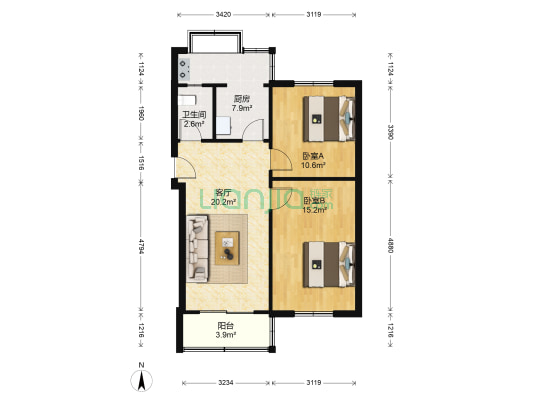 纬四路1号院 2室1厅1卫 72平方