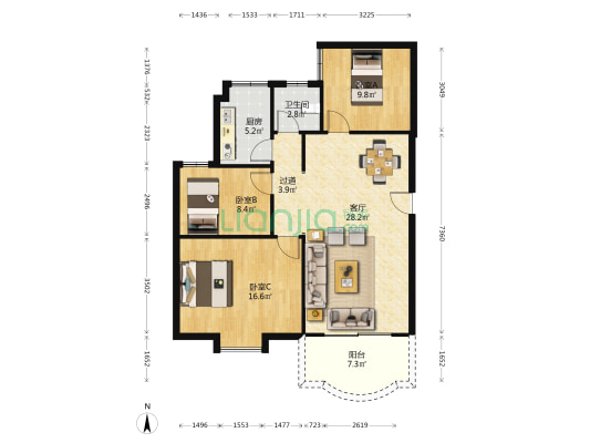 绿雅居 3室1厅1卫 93平方