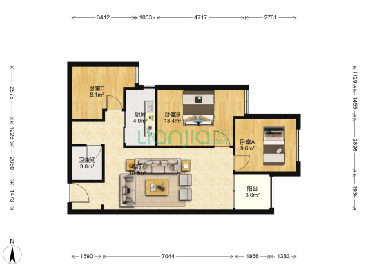 俊发城茉莉苑 3室1厅1卫 91平方