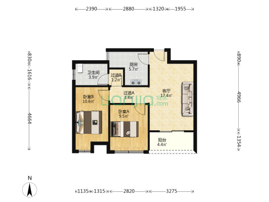 渝隆观江 2室1厅1卫 76平方