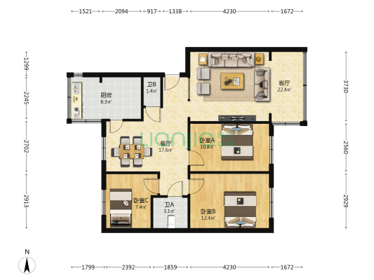青兰小区 3室2厅2卫 96平方