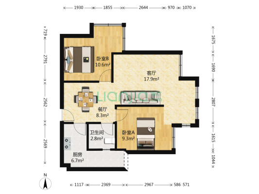 希望城玫瑰公馆 2室2厅1卫 72平方
