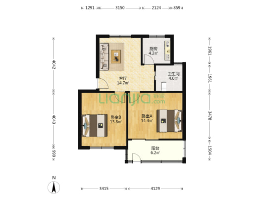 红湖小区 2室1厅1卫 72平方