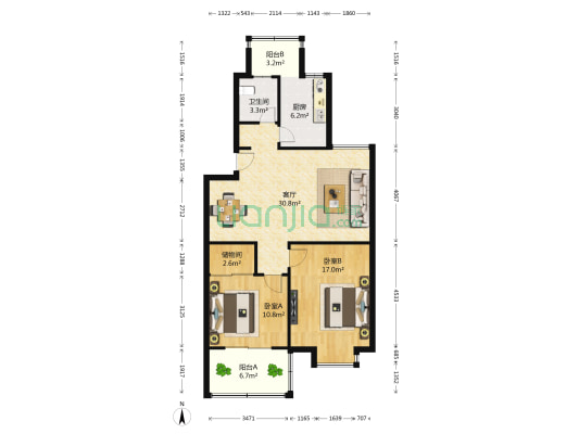 雨东机电花园 2室1厅1卫 91平方