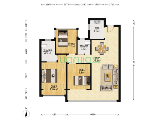 国鸿·翡丽云邸 3室1厅2卫 99平方