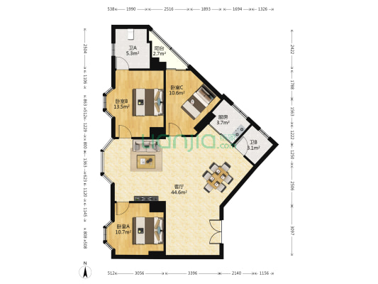 天信大厦 3室1厅2卫 120平方