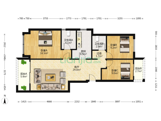 新希望锦悦楠庭 3室1厅2卫 97平方