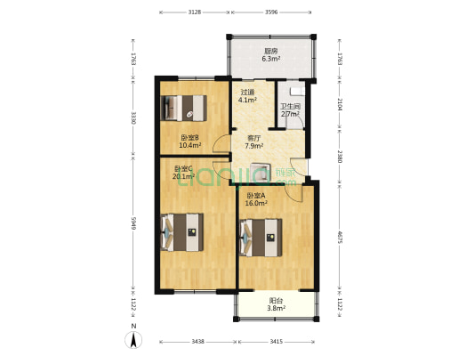 煤气化住宅区北区 3室1厅1卫 83平方