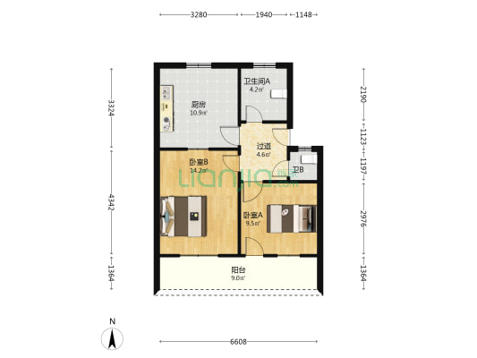 颍泉区建行家属院 2室0厅2卫 63平方