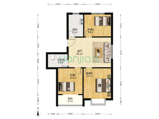 滨海2路313号小区 3室1厅1卫 86平方