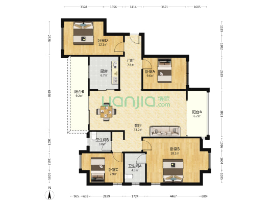 观澜湖·上东区二区 4室1厅2卫 121平方