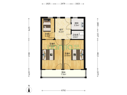 宝塔桥东街16号大院 3室1厅1卫 67平方