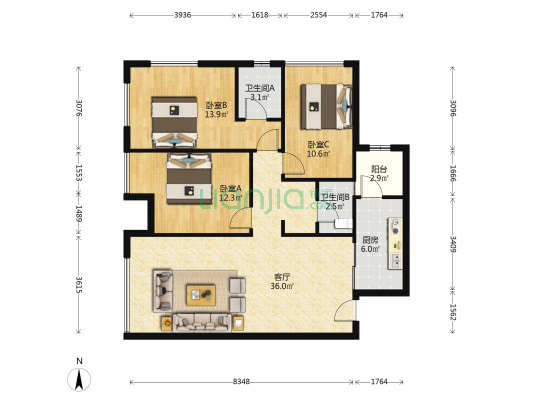 通和睿庭 3室1厅2卫 128平方