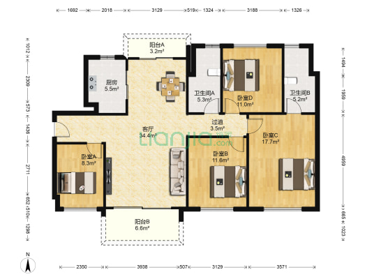 碧桂园山湖城天玺湾 4室1厅2卫 142平方