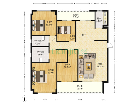 江湾1号悦泷湾 4室1厅2卫 170平方