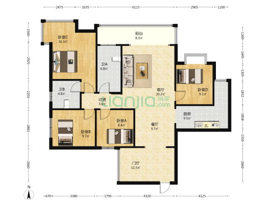 润德居 4室2厅2卫 143平方