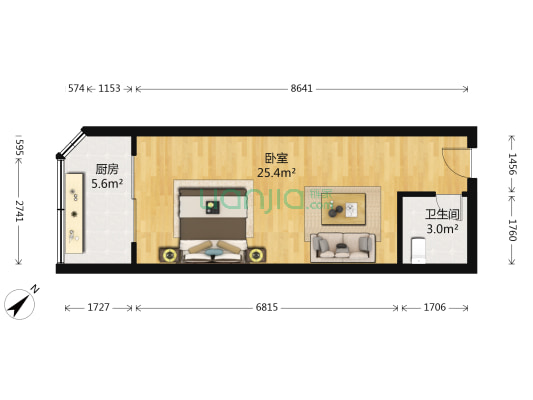 临江路2号 1室0厅1卫 50平方