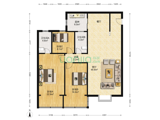 外南街13号 3室1厅2卫 128平方