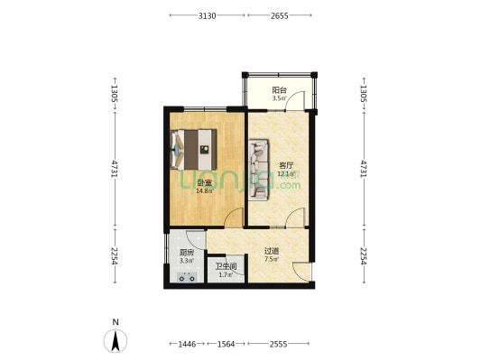 北园街16号 1室1厅1卫 52平方