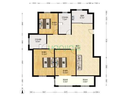 横泾花园 3室1厅2卫 145平方