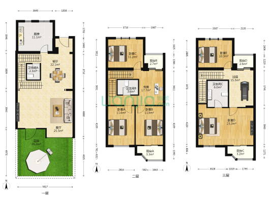百合园 6室2厅3卫 208平方
