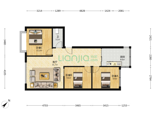顺发苑 3室1厅1卫 96平方