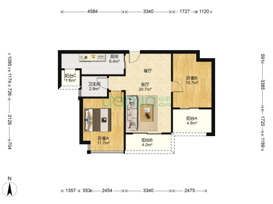 中央豪庭 2室1厅1卫 83平方