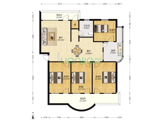 环境资源局宿舍 4室2厅1卫 119平方