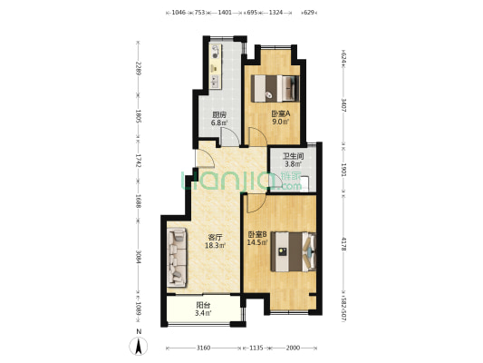 书香苑 2室1厅1卫 72平方