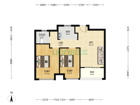 荣宁嘉园二组团 2室1厅1卫 80平方