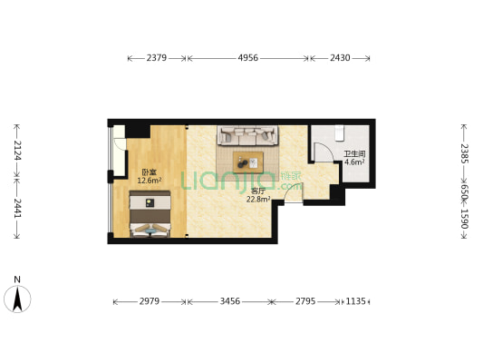 太阳财富中心银座 1室1厅1卫 55平方