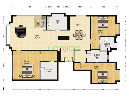 北京壹号院 3室1厅3卫 247平方