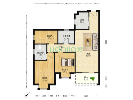 安华香蜜松湖二期 3室1厅2卫 101平方