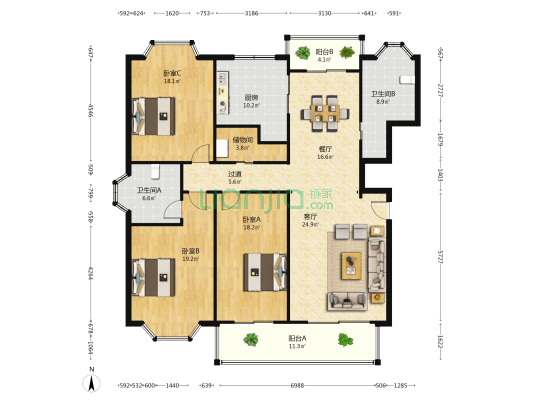 滨河南苑C区 3室2厅2卫 167平方
