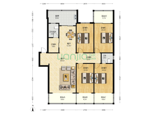 证监会 4室2厅2卫 154平方