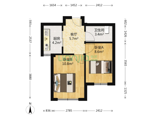 上东城市之光 2室1厅1卫 52平方