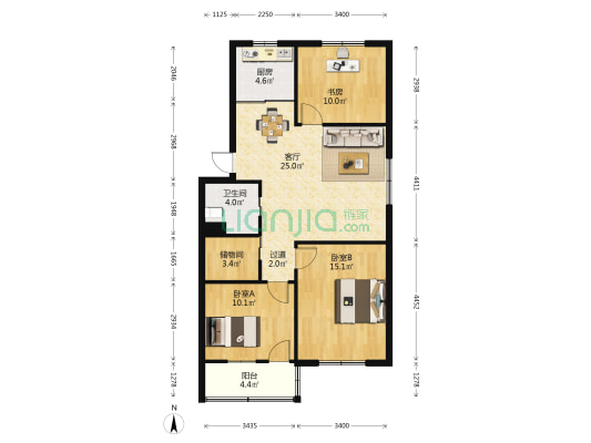 绍兴商城住宅小区 3室1厅1卫 93平方