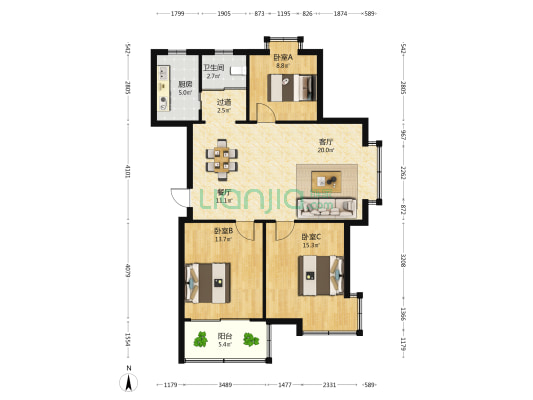 星城洛川 3室2厅1卫 104平方