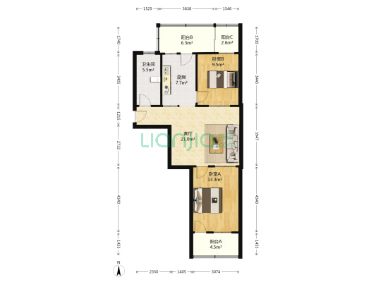 二环东路1211号 2室1厅1卫 86平方