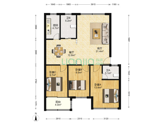 国贸花园西区 3室2厅2卫 106平方