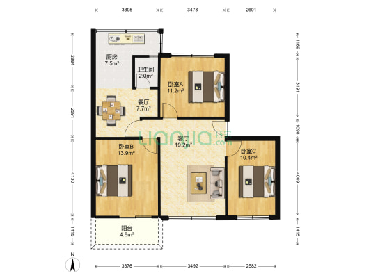 燃料公司 3室2厅1卫 88平方