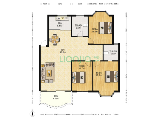 阳光城市花园 3室1厅2卫 137平方