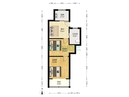 同泰北路401弄 2室1厅1卫 57平方