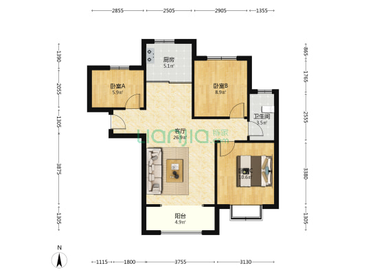 中高楼层 满二，无尾款，拎包入住-户型图
