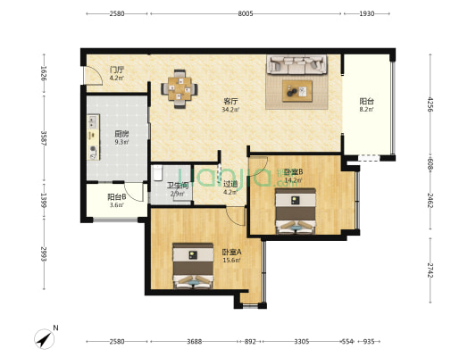 科新嘉苑 2室1厅1卫 96平方