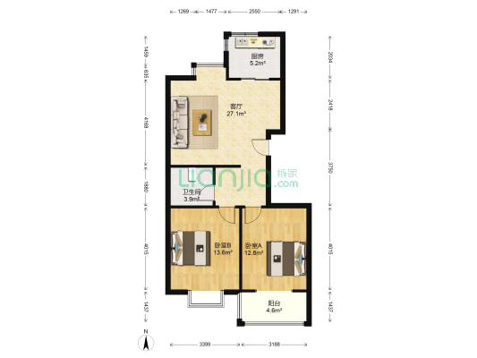 富苑阳光 2室1厅1卫 93平方