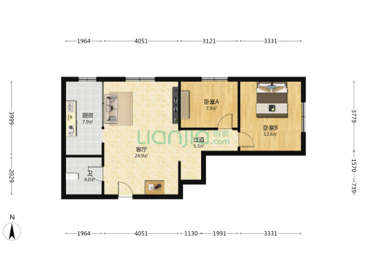 万泰国际 2室1厅1卫 100平方