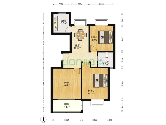 知雅汇(公寓) 3室1厅1卫 97平方