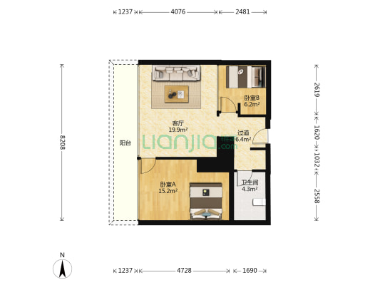 CUV国际公寓 2室1厅1卫 76平方